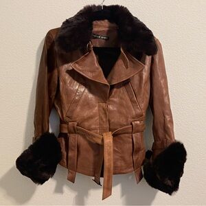Andrew Marc leather jacket with fur trim